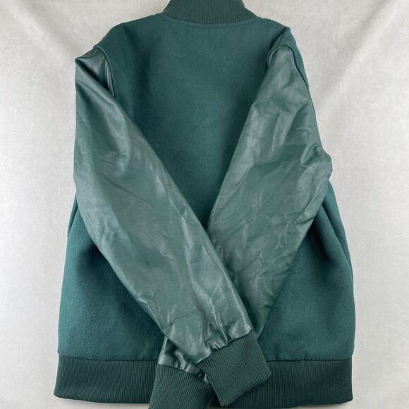 Deathworld DWFH Jacket Mens L Green Varsity Letterman College Wool Faux Leather - Picture 4 of 9